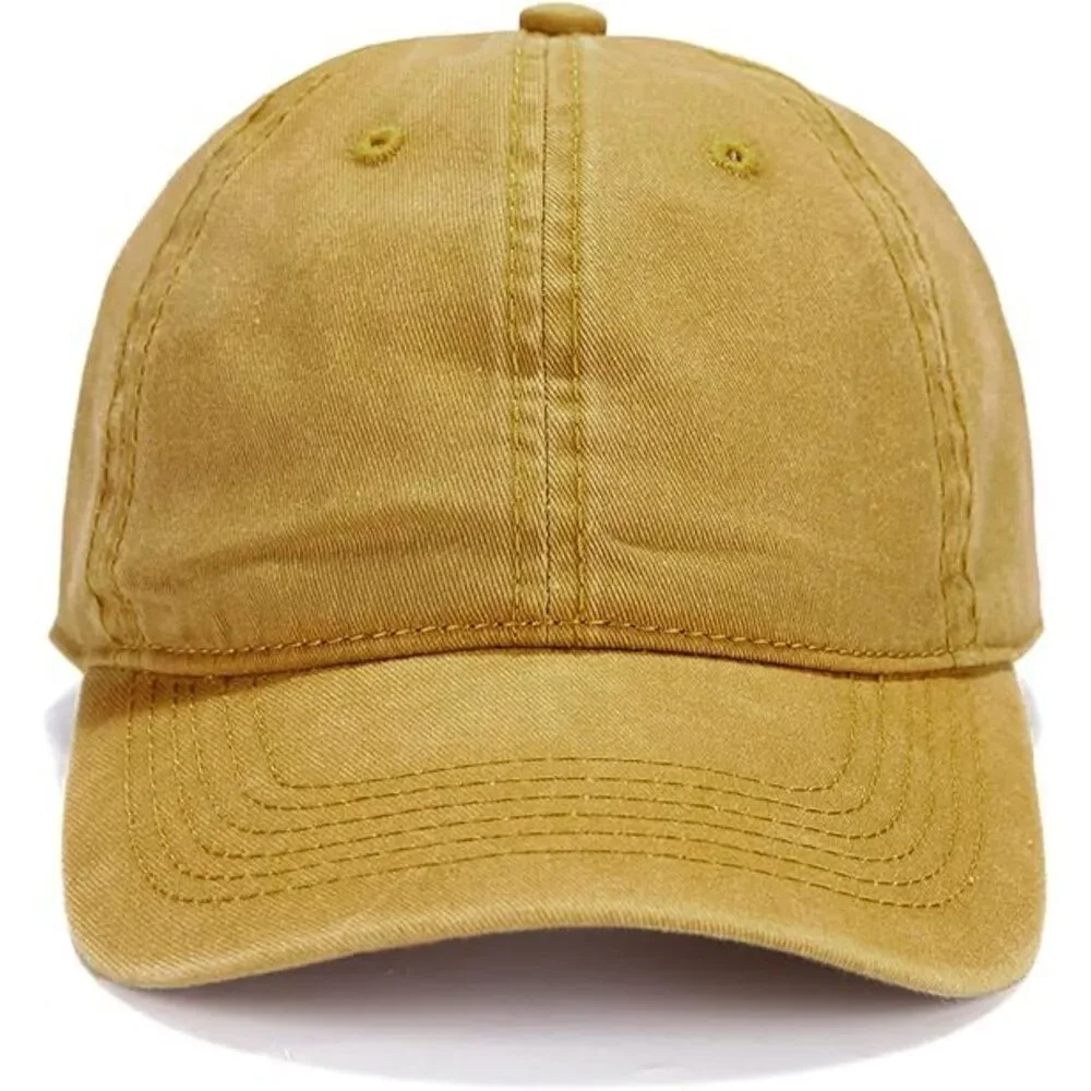 Unisex Yellow Washed 100% Cotton Adjustable Size Strap Classic Baseball Caps